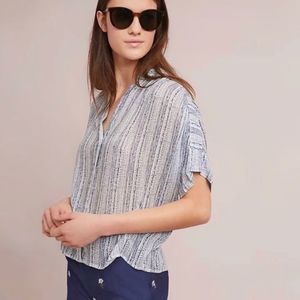 Cloth & Stone Blue White Print Short Sleeve Oversized Button Down Shirt Size S